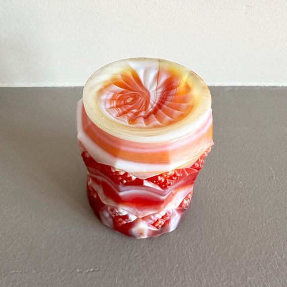 Vintage Imperial Glass Toothpick Holder Red White Slag Diamond Pattern - Picture 4 of 6